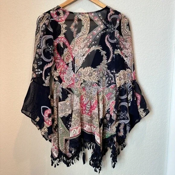 Umgee Navy Blue Abstract Paisley Oversized Boho Kimono - Size Small - EUC - Picture 7 of 7